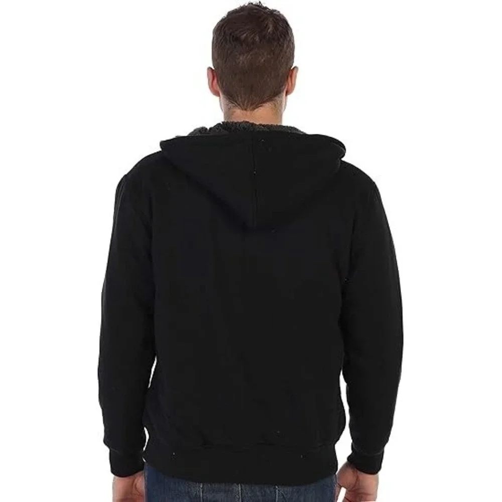 Men's Black Soft Heavyweight Sherpa Lined Fleece Hoodie Jacket (Medium) - Picture 2 of 3